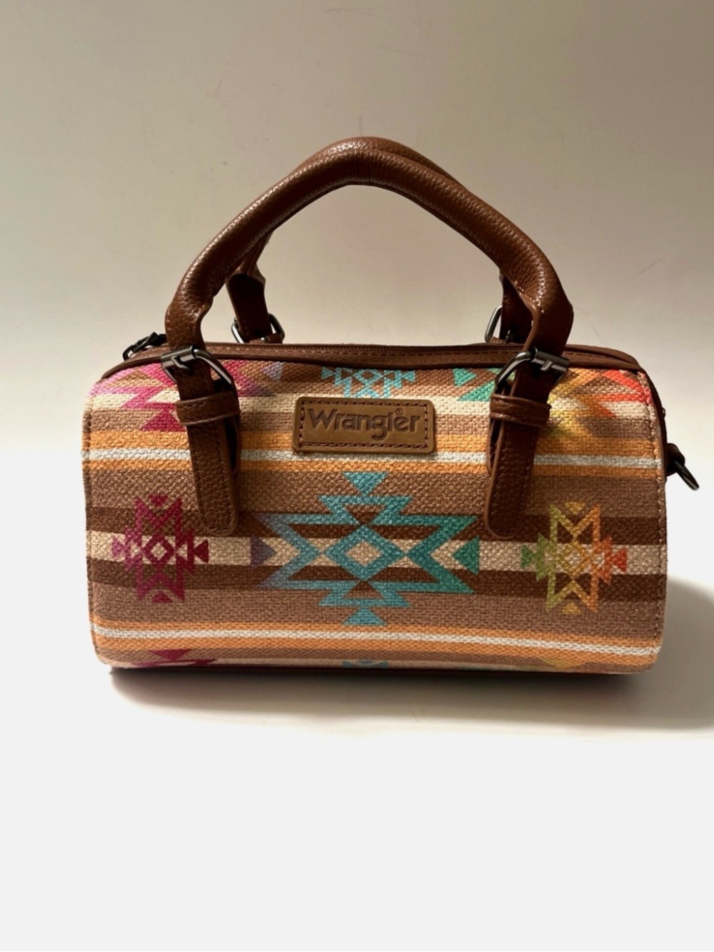 Wrangler Multicolor Aztec-Patterned Brown Canvas Satchel - Picture 2 of 9